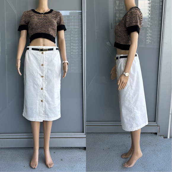 Vintage Dresses & Skirts - Button Down Linen Midi Skirt